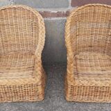 Pair of wicker and rattan armchairs.
