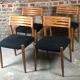 Suite of 4 Scandinavian teak chairs with anthracite grey velvet top 1960