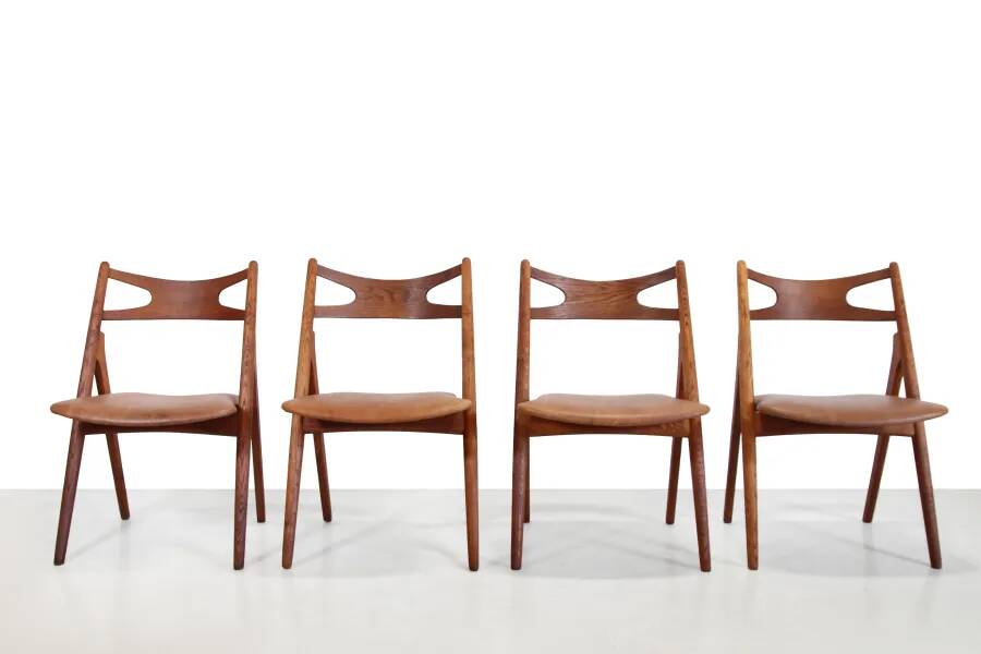 Set of 4 oak Hans Wegner Sawbuck model CH29 chairs by Carl Hansen and Son