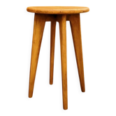 Scandinavian style stool in solid wood, splayed legs, 1960s.