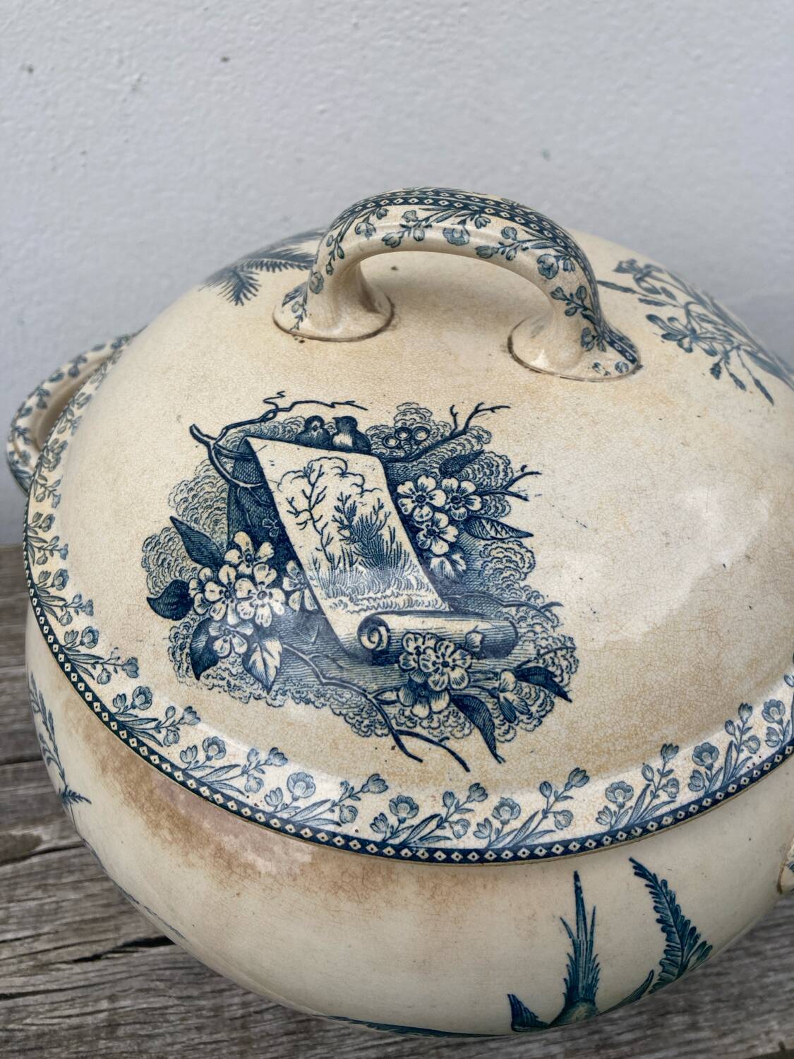 Earthenware tureen tureen Pexonne birds