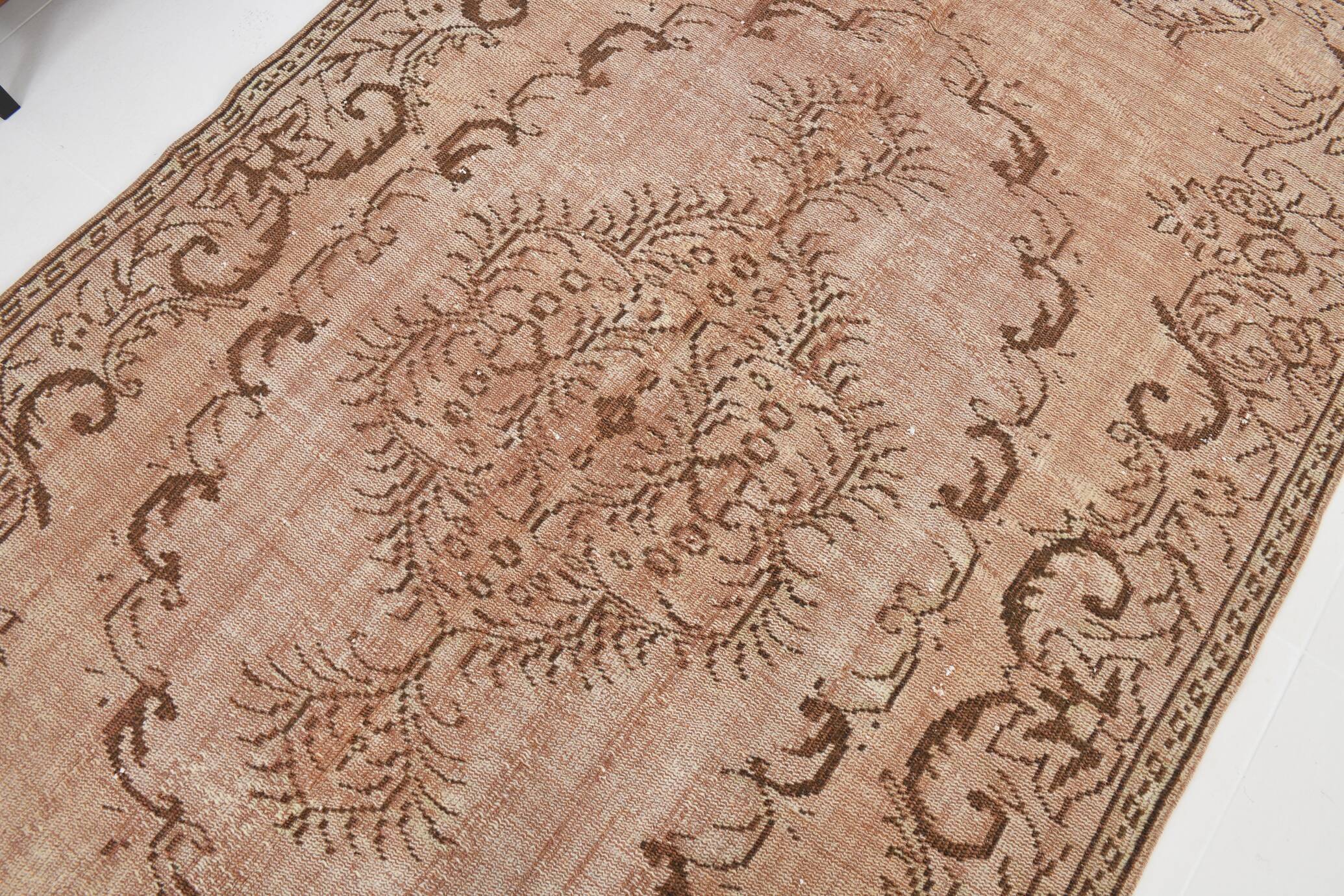 5x9 hand knotted brown vintage tapis rug, 276x160cm