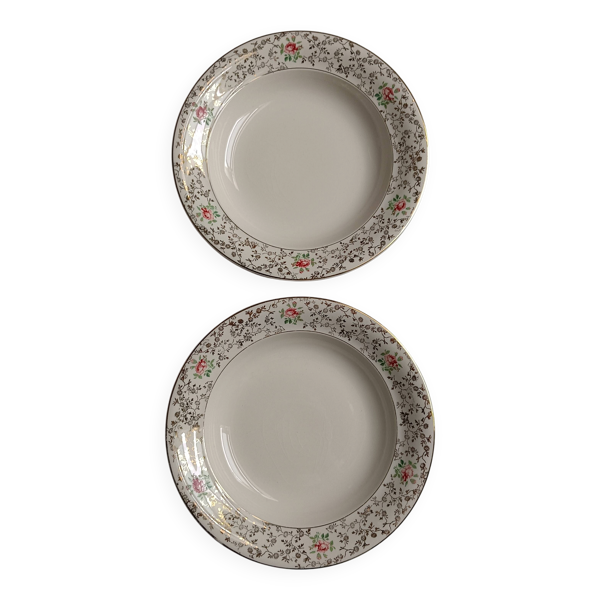 2 assiettes Villeroy et Bloch beiges et dorées fleurs