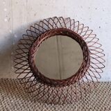 Miroir soleil en rotin vintage