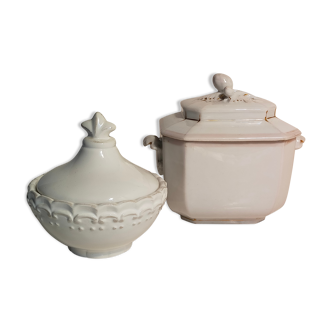 Duo de boîtes en porcelaine et céramique blanches anciennes
