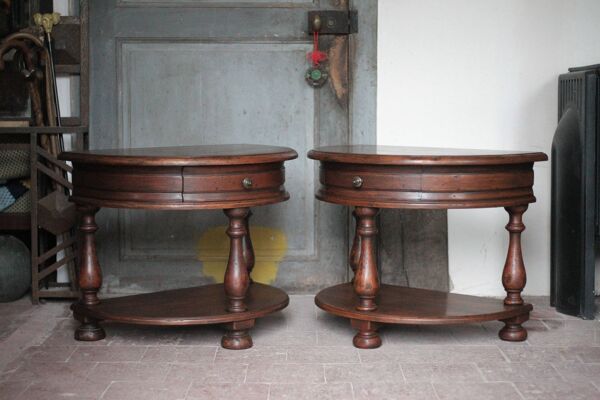 Paire de table de nuit bois arrondies, table de chevet, bout de canapé