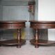 Pair of rounded wooden bedside tables, bedside table, end table.