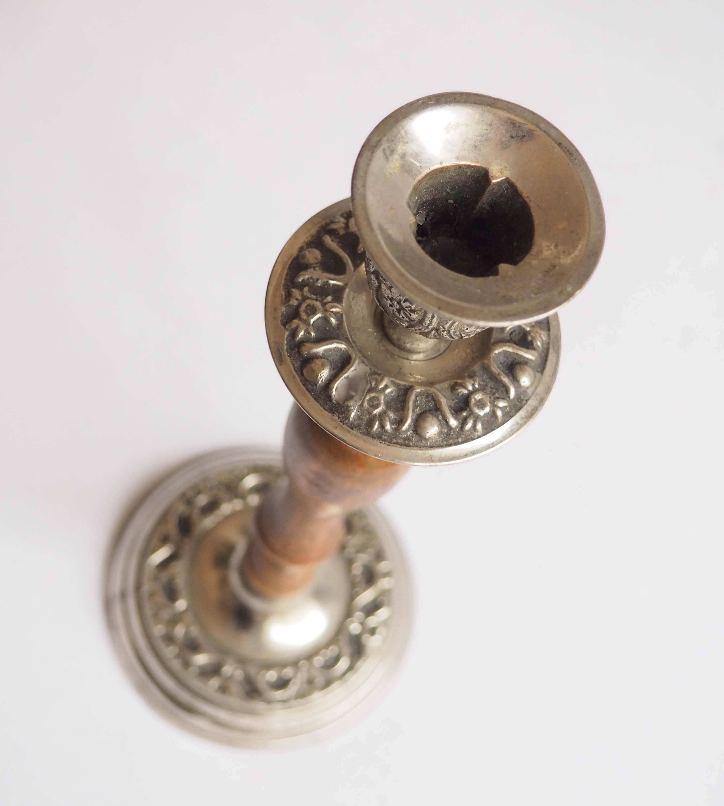 Sculpted wood and metal candle holder
