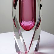 Faceted submerged vase Murano pink glass and crystal from the 1950s-60s.
