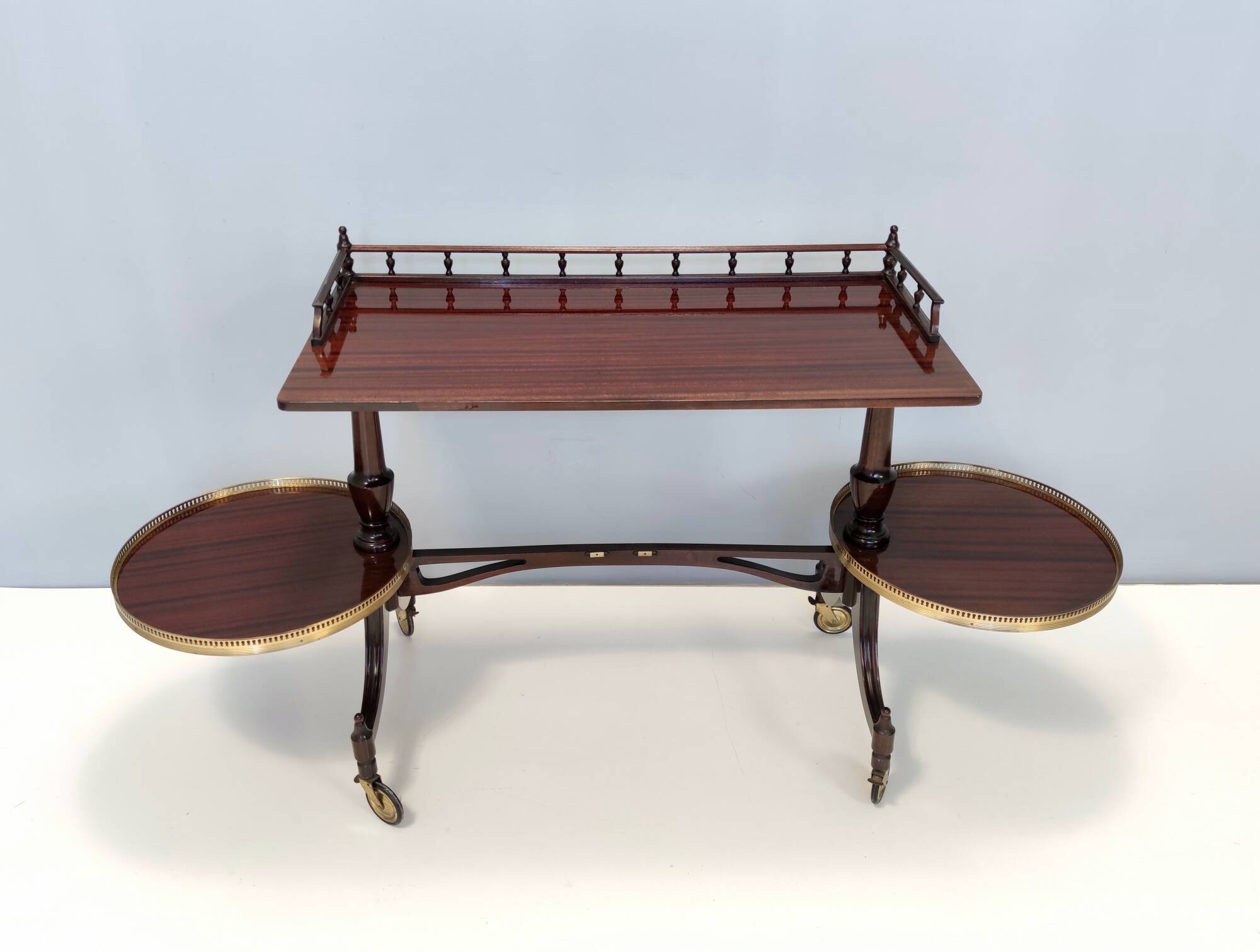 Walnut Serving Cart or Console Table with Two Sliding Shelves, Italy