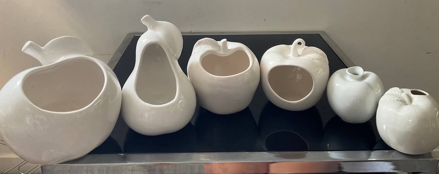 Set of 6 vintage ceramic fruit vases/cachepots