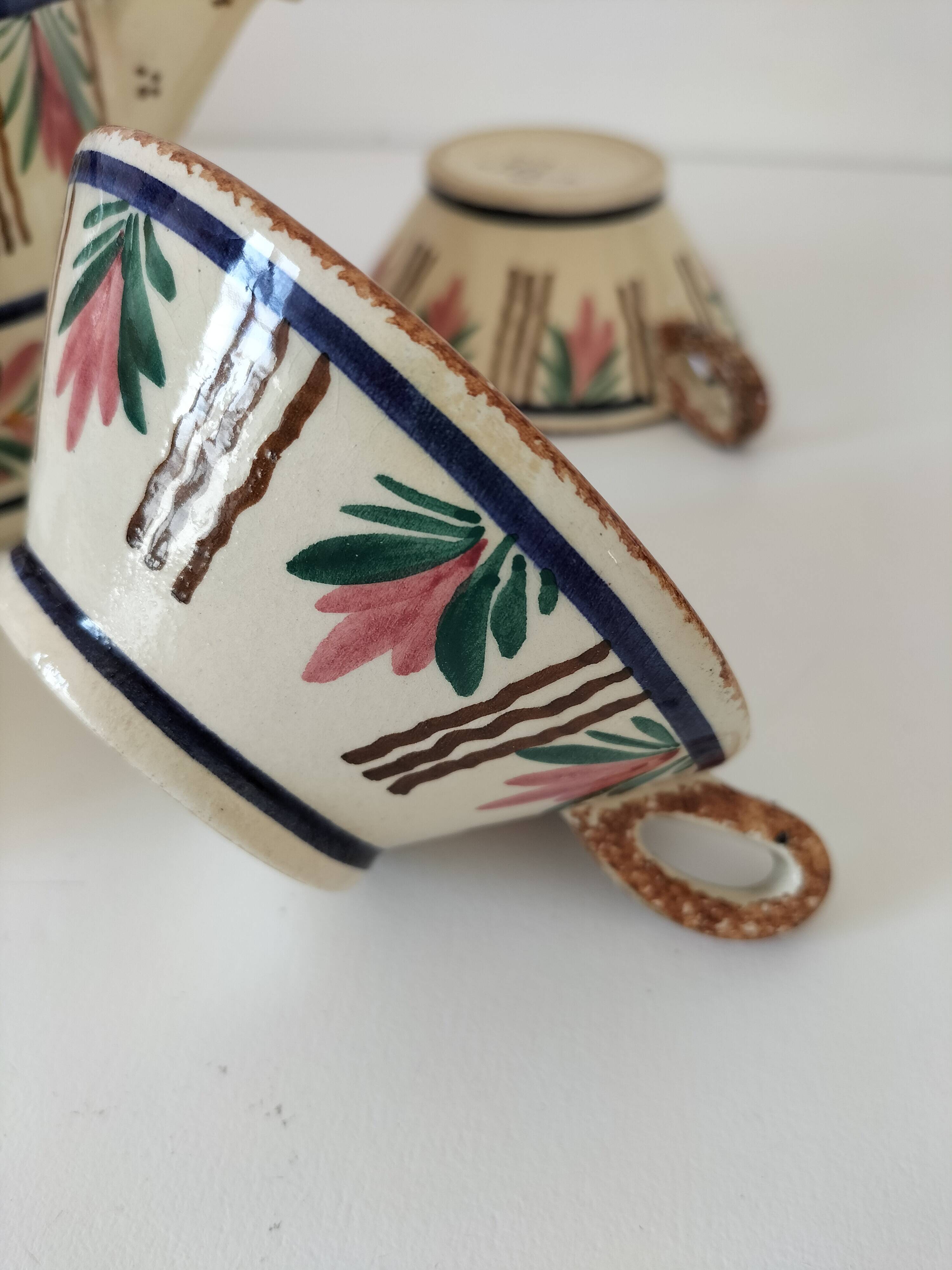 HB Quimper Teapot, Cups and Ramekin Set