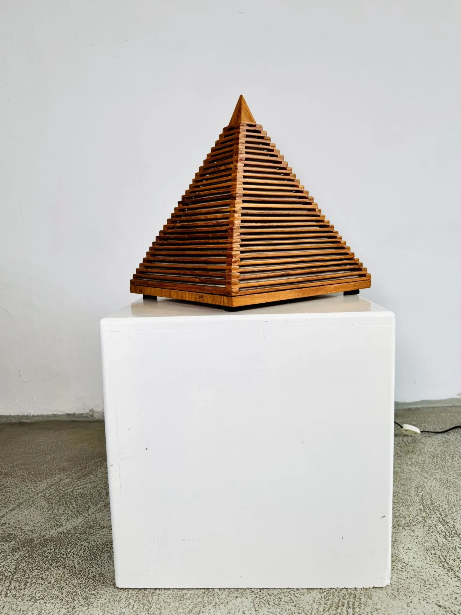 Teakwood Pyramid Table Lamp, Italy, 1970S
