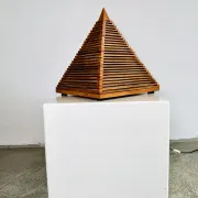 Teakwood Pyramid Table Lamp, Italy, 1970S