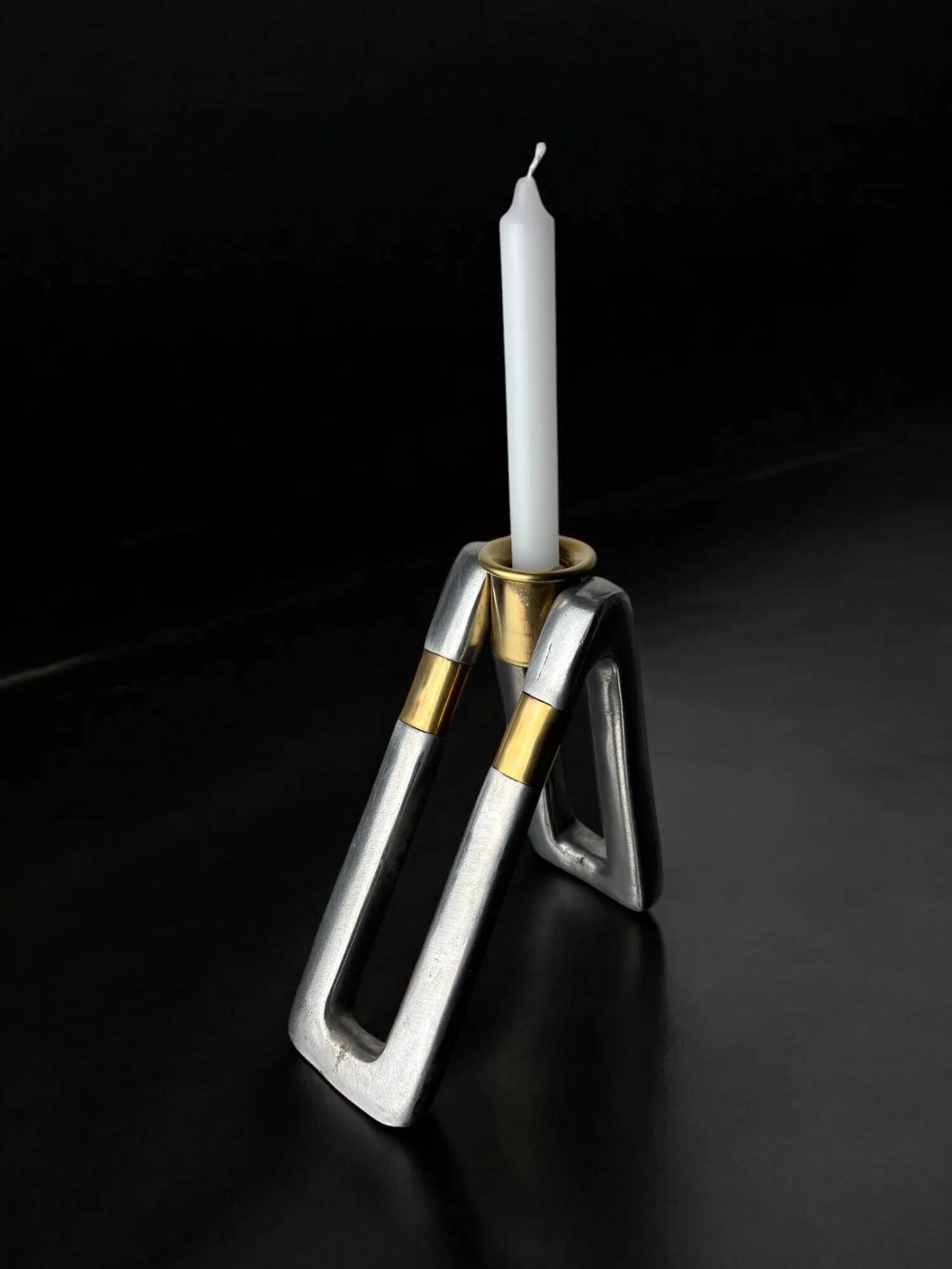 Brutalist candlestick by Ardisur, bronze & aluminium, Spain, 1970s