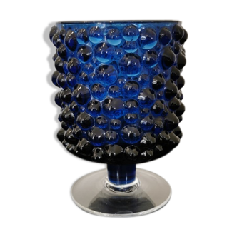 Bougeoir en verre bleu vintage