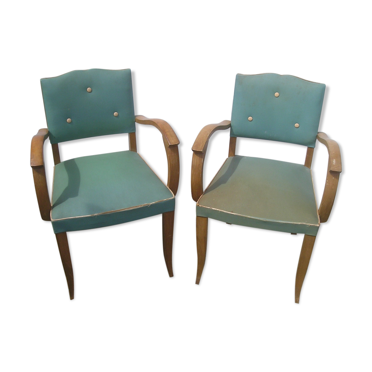 Pair of bridge armchairs in green skai 1960