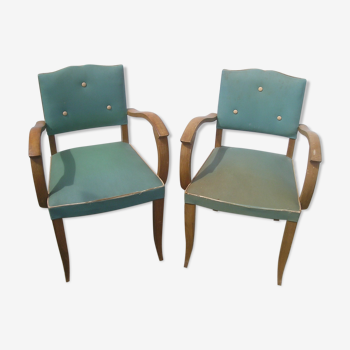 Pair of bridge armchairs in green skaï 1960