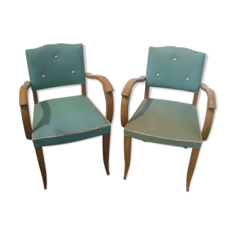 Pair of bridge armchairs in green skai 1960