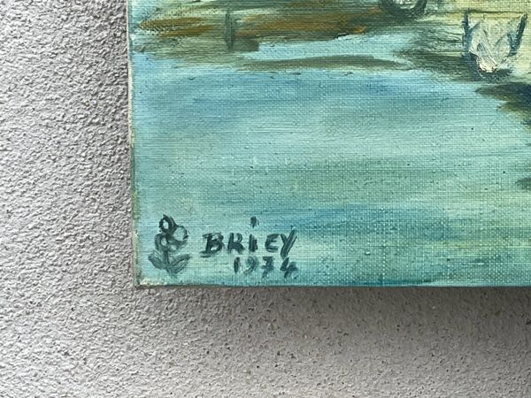 Tableau huile sur toile, marine port breton concarneau? signé briey 1974