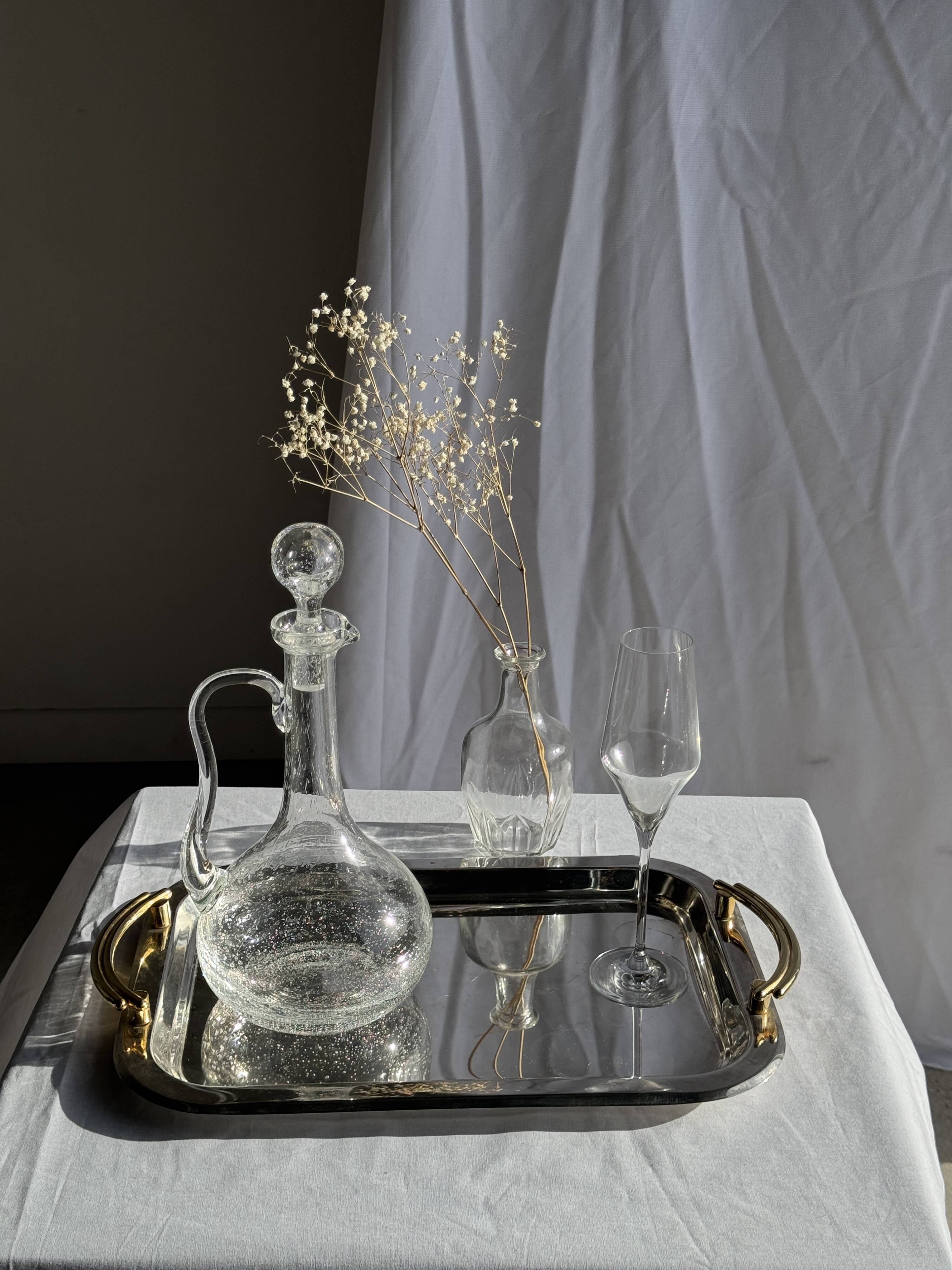 Silver-plated vintage tray with golden handles 29x45