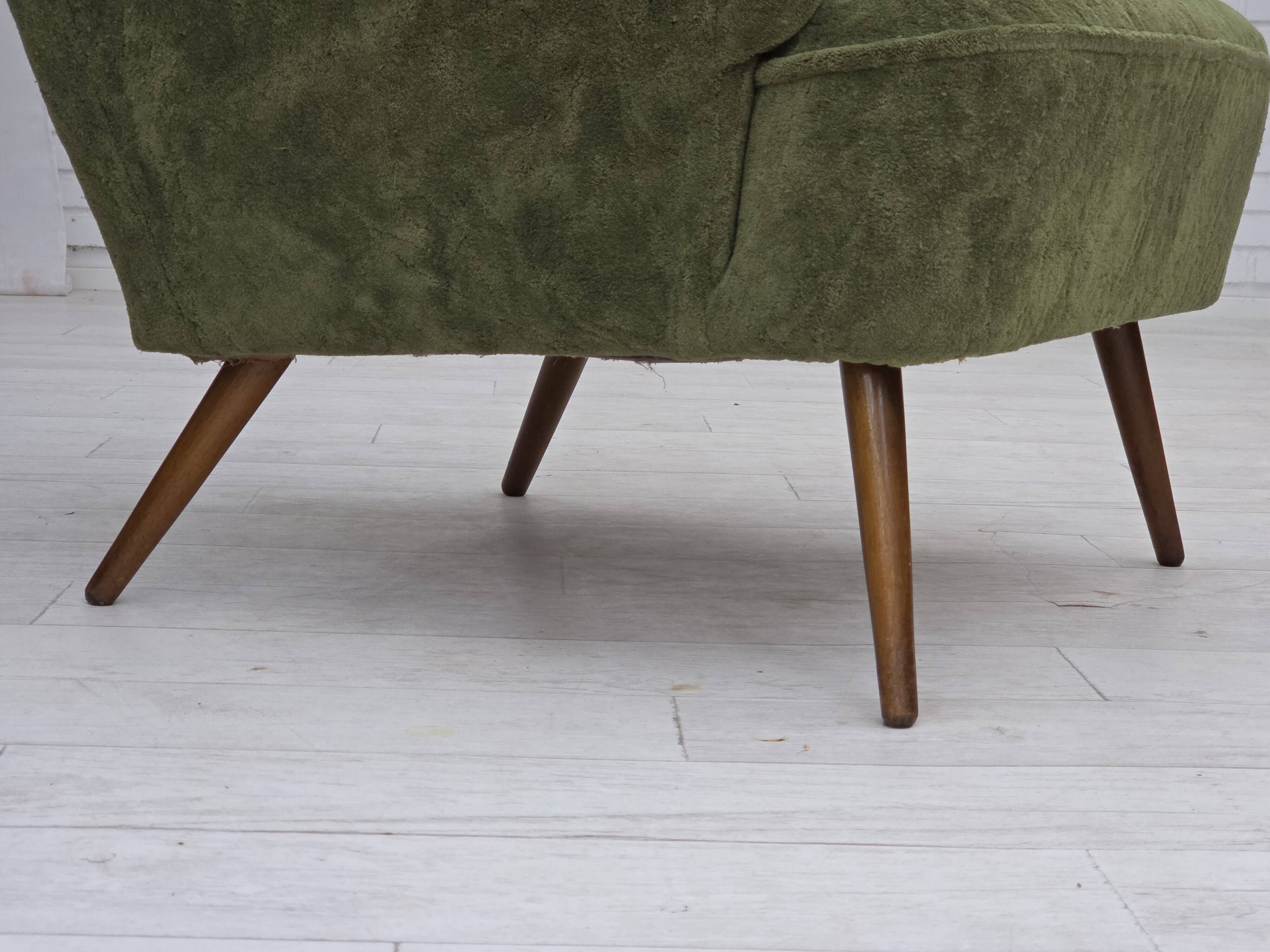 1960s, Scandinavian design, highback armchair, furniture velour.