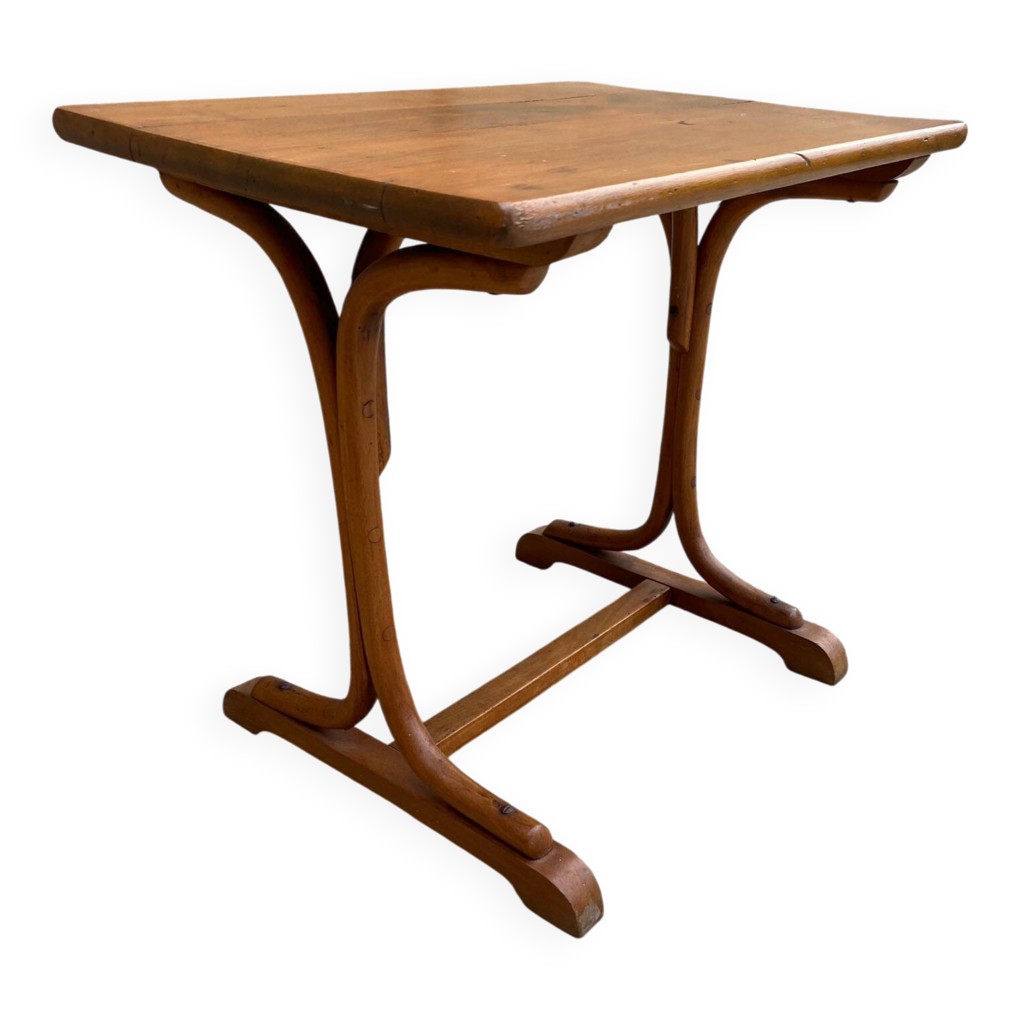 Small side table or bistro serving table with curved wood.