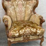 2 Louis XV style armchairs in brocade and velvety fabric