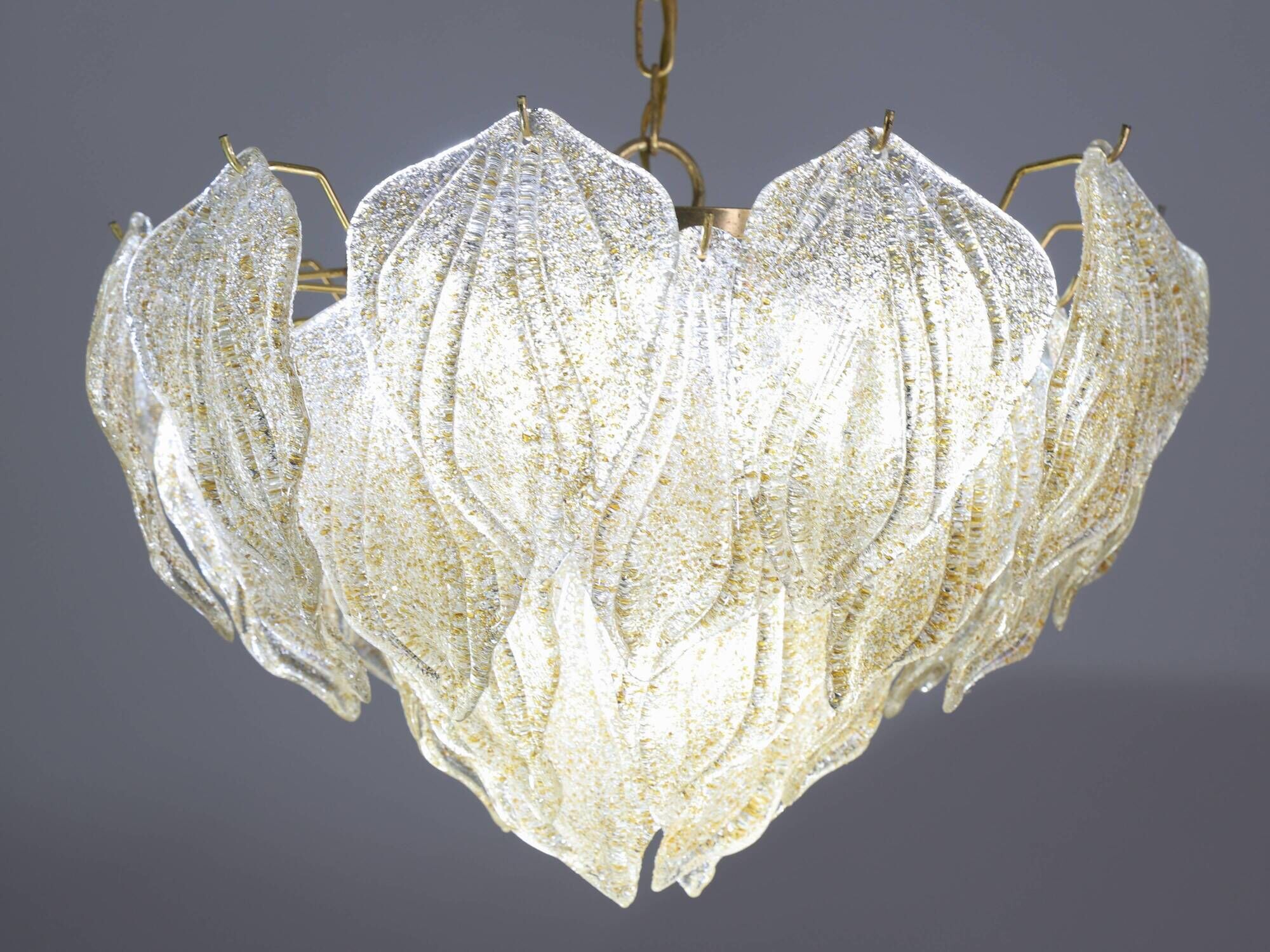 Amazing Large Murano Glass Gold Leaves Chandelier