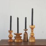 Scandinavian Wooden Candleholders, Set of 4