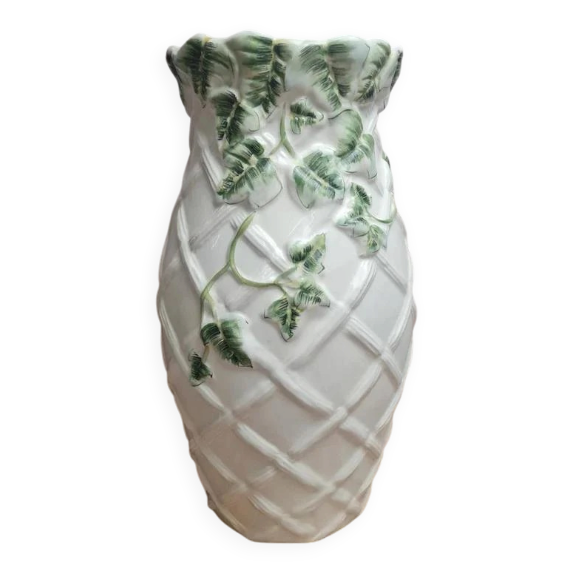 Large vintage Portuguese vase FG Trompe-l'œil vase with raised ivy decoration