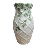 Grand vase vintage portugais FG Vase trompe-l’œil décor lierre en relief