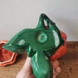 Vintage mustard box pot ceramic slip orange pumpkin shape