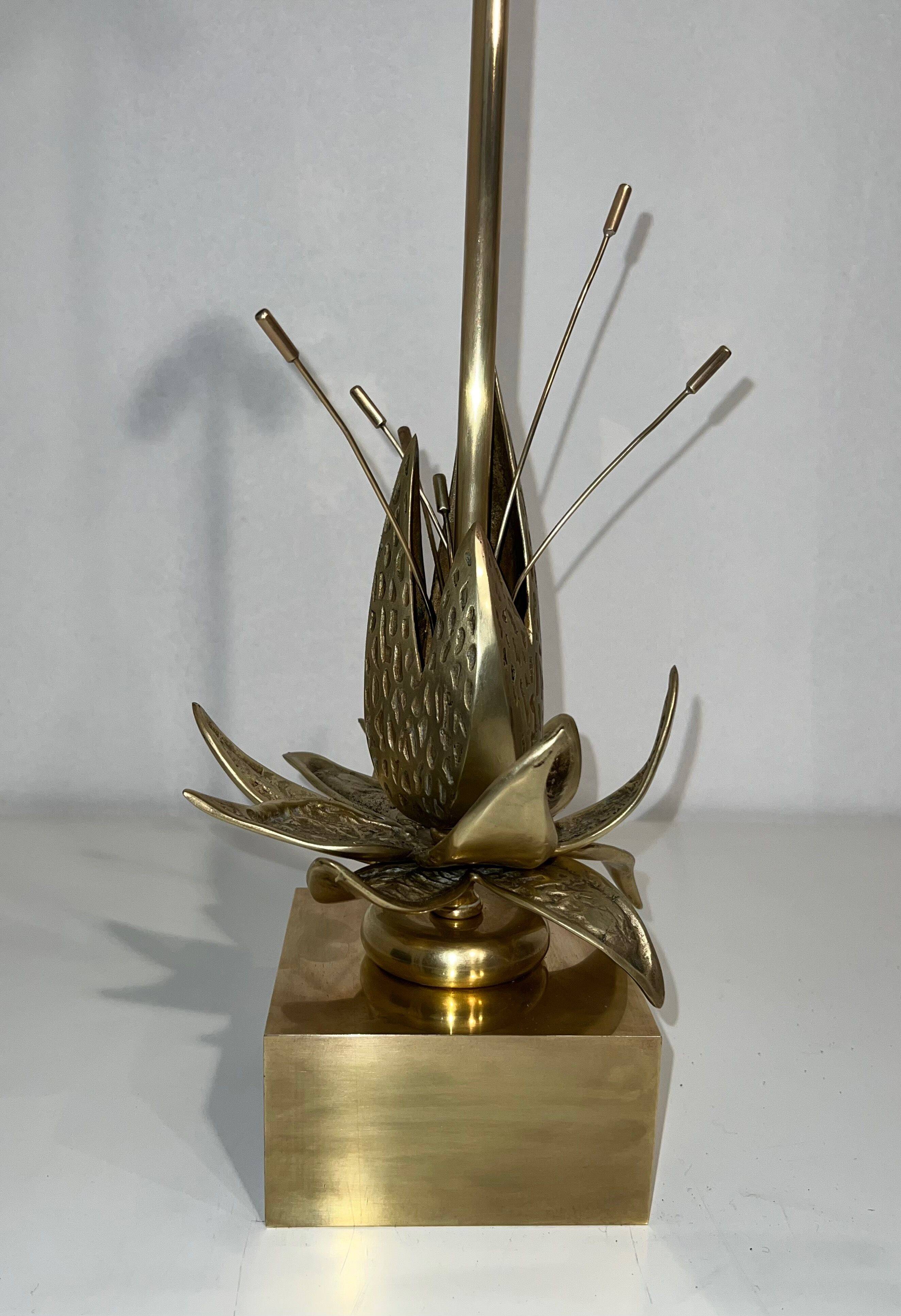 Bronze and brass water lily lamp attributed to Maison Charles. Circa 1970.
