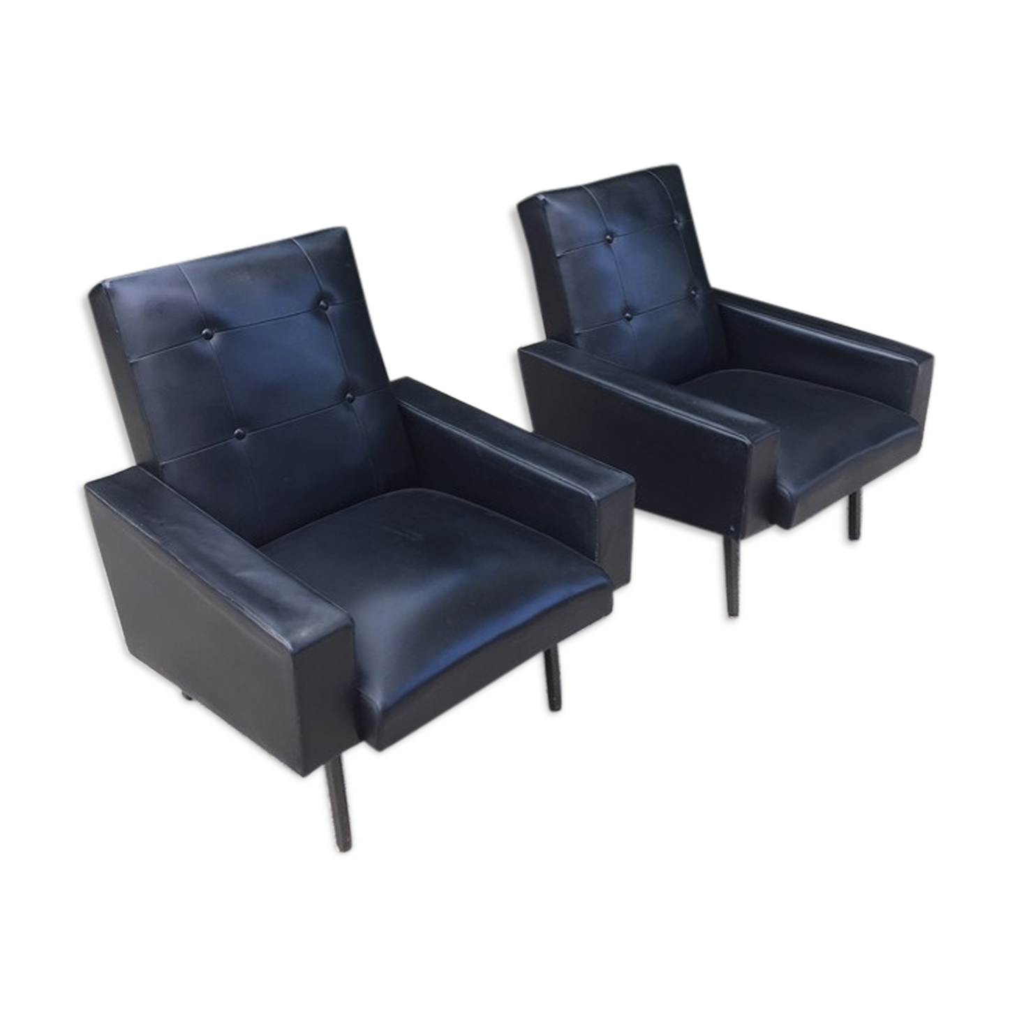 Paire de fauteuils skaï noir, 1960