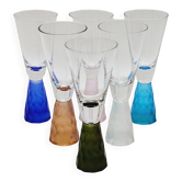 6 shot liquor glasses vintage royal caribbean footed in cut colored glass