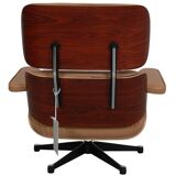 2-piece lounge chair with footstool, caramel, red leather, designed by Eames