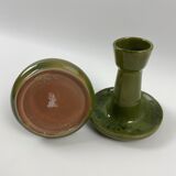 2 green coloured terracotta candlesticks
