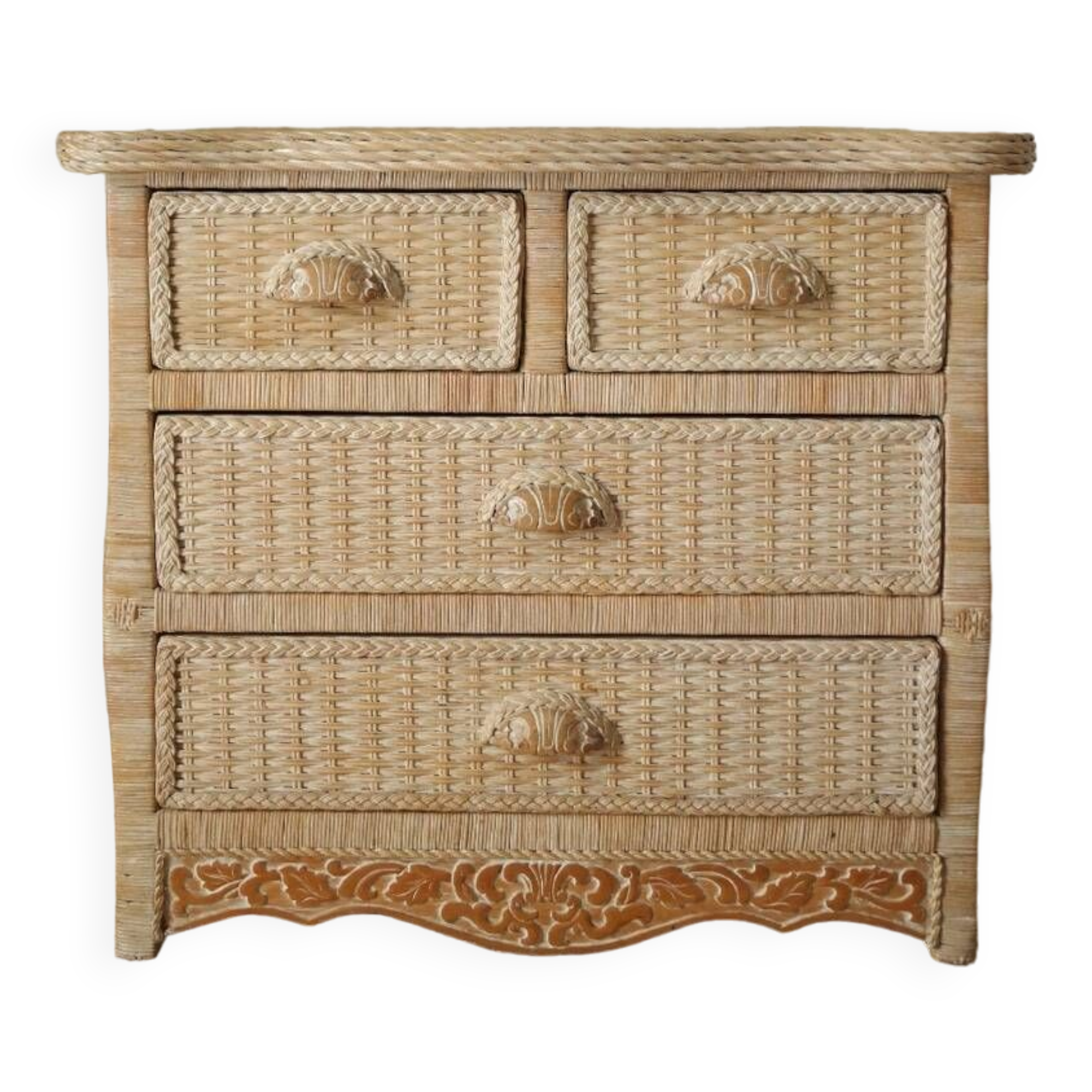 Commode en osier beige vintage