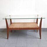 Table basse en rotin & hêtre 1960 vintage