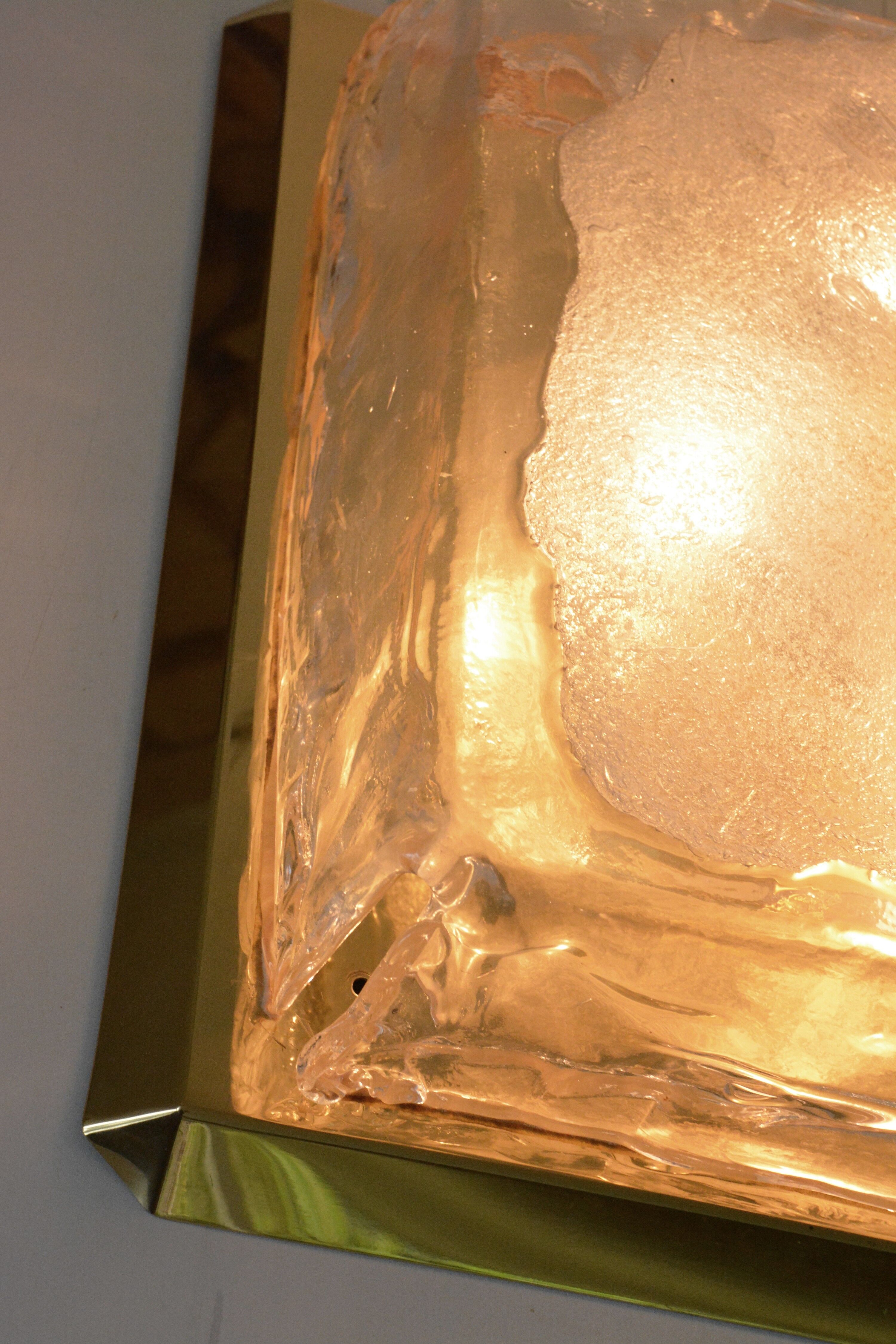 Large Kalmar flushmount, Murano ice glass 70s