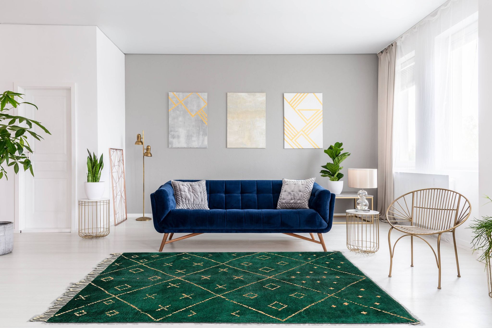Tapis marocain moderne vert art contemporain 280x370cm