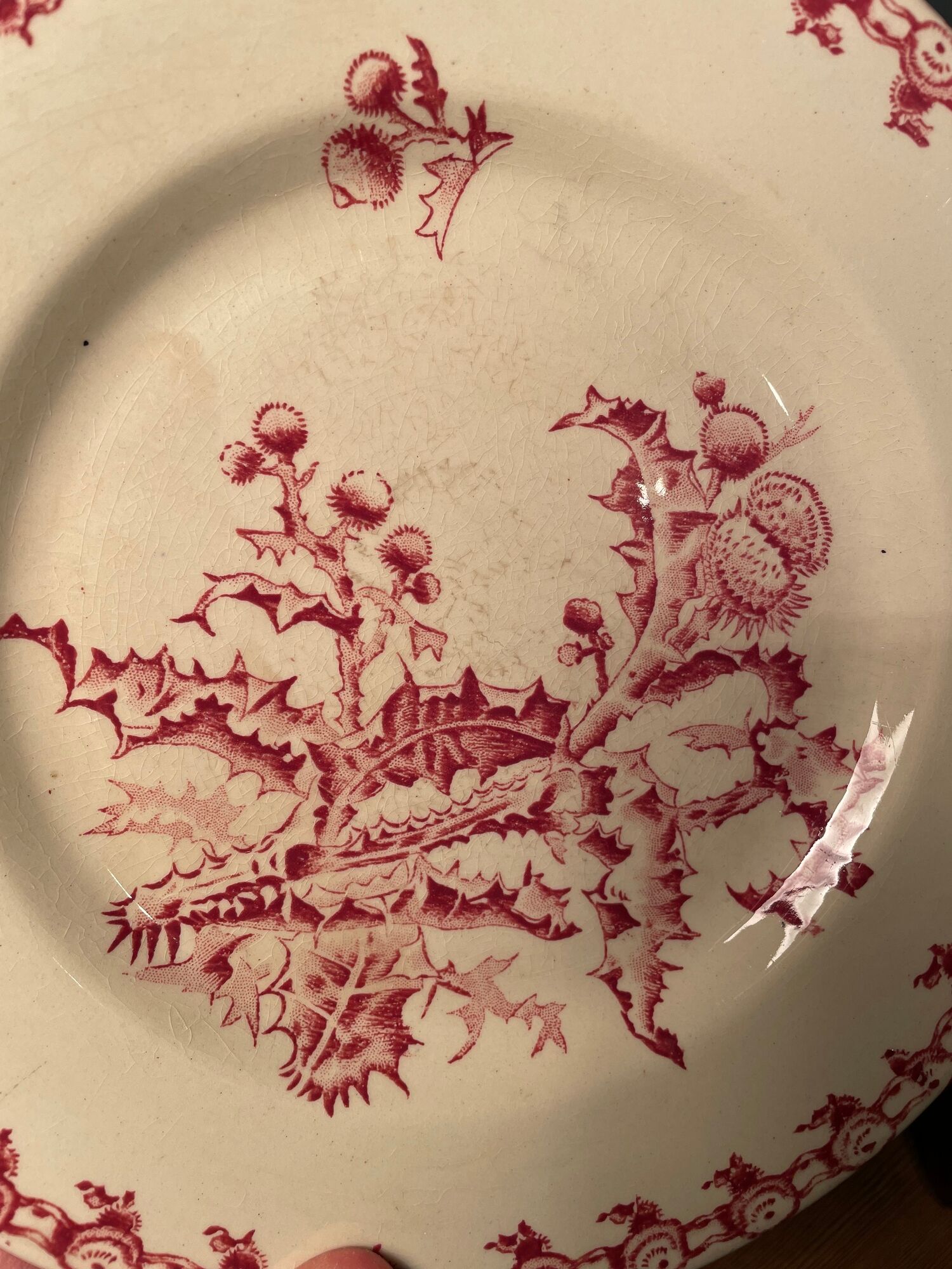 Compotier Terre de Fer XIXth opaque porcelain of Gien, model Chardons