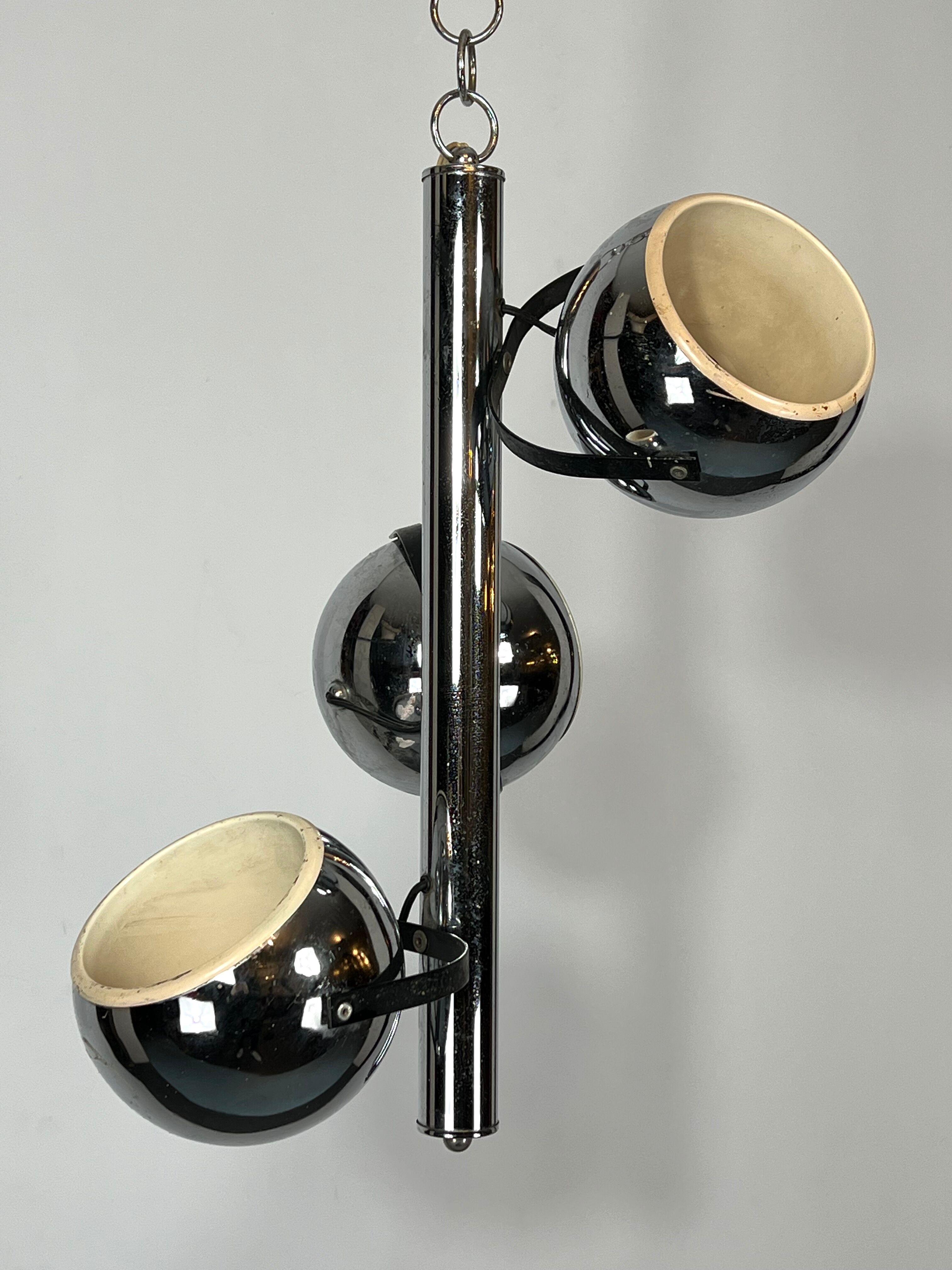 Goffredo Reggiani, three lights chrome chandelier from 70s