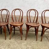 4 bistro chairs in curved wood N° 18 of the 1920s 1930s wooden seat