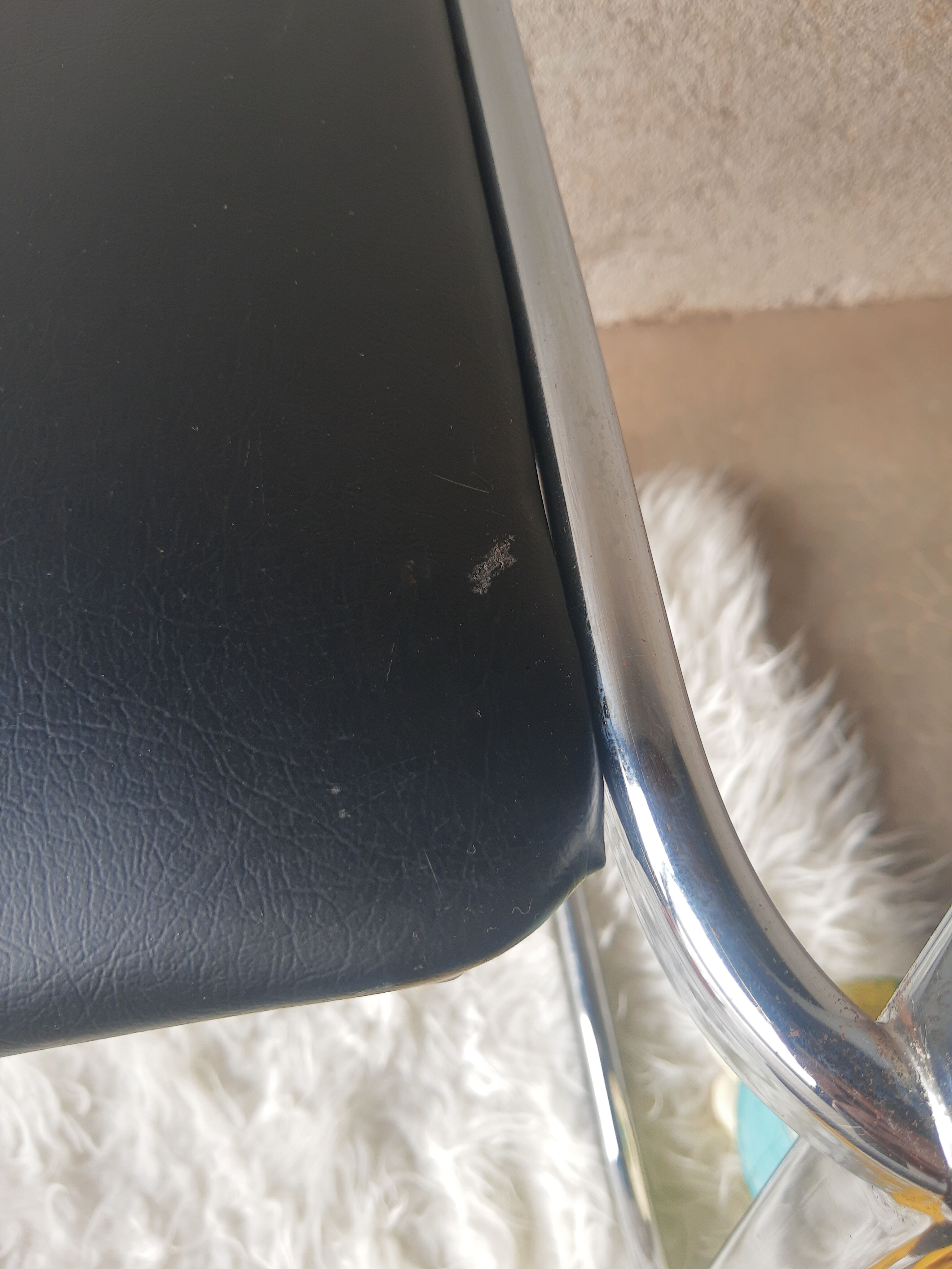 Vintage 70s black skai sled chair