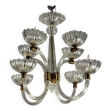 Venetian Chandelier in Colorless Murano Glass and Brass Circa 1950