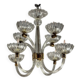 Lustre Vénitien En Verre De Murano Incolore Et Laiton Vers 1950