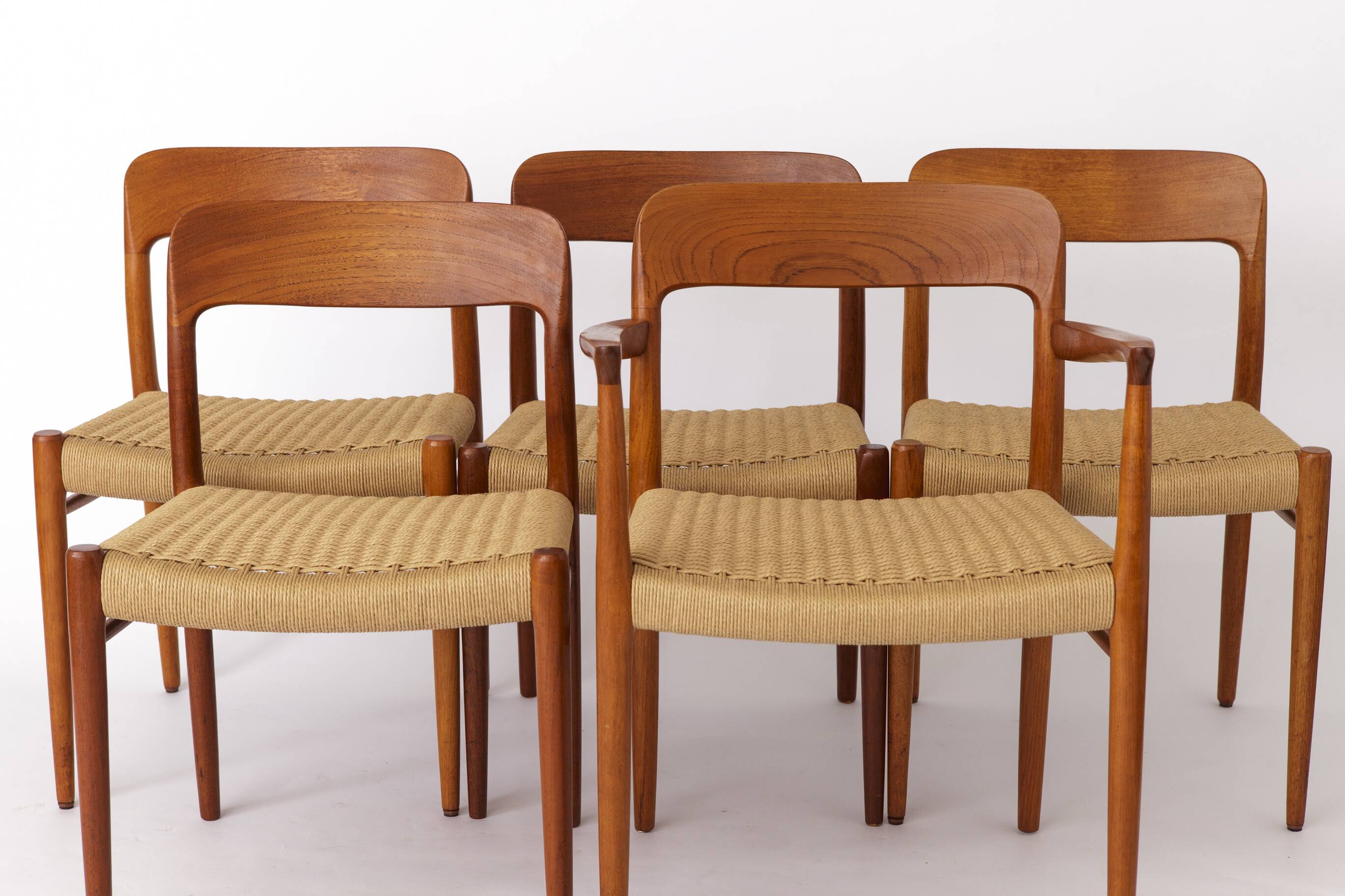 5 Niels Moller Chairs, model 75, 1950s, Danish Vintage Teak