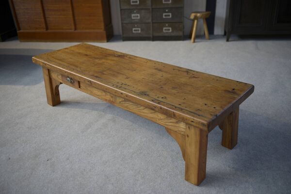 Table basse en orme massif 2 petits tiroirs 1950's